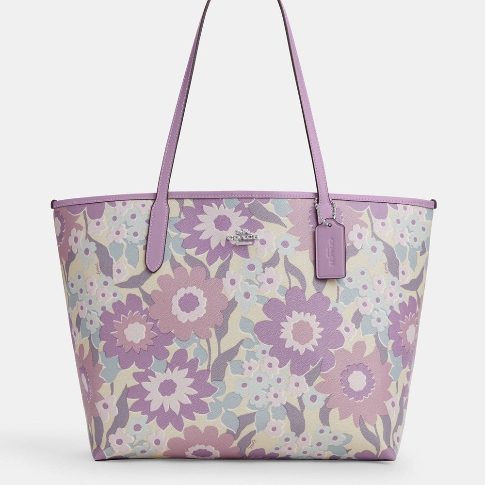 Coach Floral Print Tote Bag - Purple